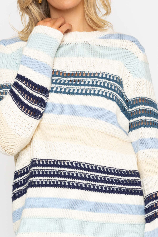 Carraig Donn Blue & Ecru Stripe Sweater