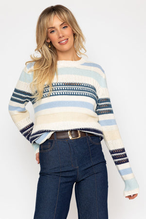 Carraig Donn Blue & Ecru Stripe Sweater