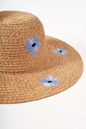 Carraig Donn Blue Embroidered Flower Straw Hat
