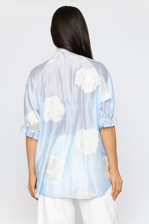 Carraig Donn Blue Embroidered Pussybow Blouse