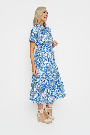 Carraig Donn Blue Embroidery Anglaise Printed Shirt Midi Dress