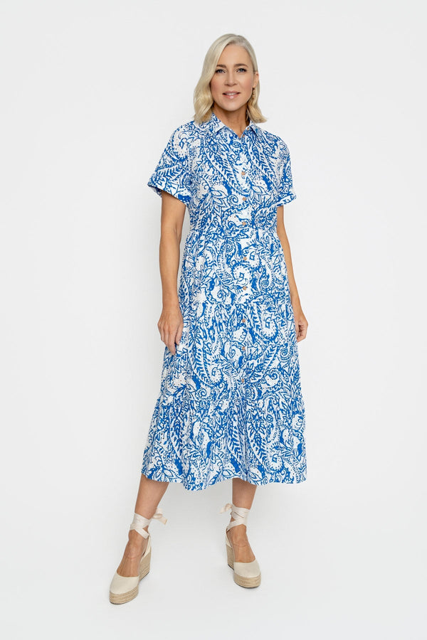 Blue Embroidery Shirt Midi Dress | Ladies Fashion | Carraig Donn Blue Embroidery Shirt Midi Dress | Ladies Fashion | Carraig Donn