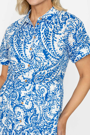 Carraig Donn Blue Embroidery Anglaise Printed Shirt Midi Dress