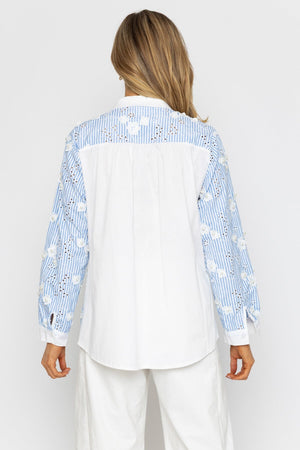 Carraig Donn Blue Embroidery Stripe Shirt