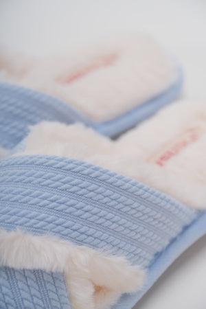 Carraig Donn Blue Faux Fur Cross Over Slippers