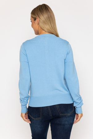 Carraig Donn Blue Fine Gauge Crew Neck Cardigan