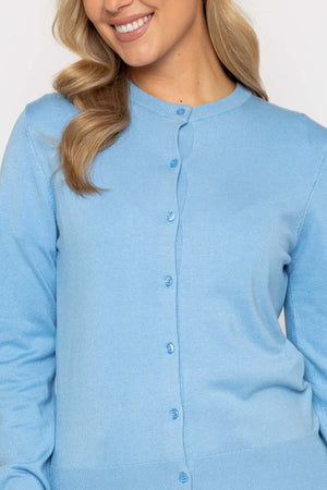 Carraig Donn Blue Fine Gauge Crew Neck Cardigan