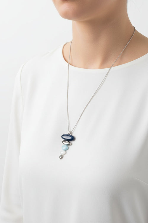 Blue Five Drop Pendant Necklace