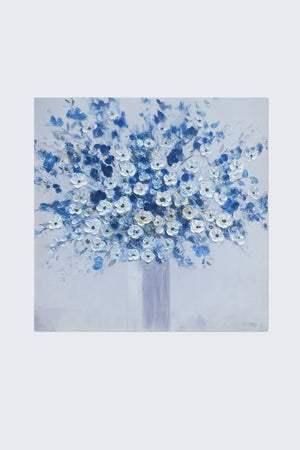 Blue Floral Textured Canvas Wall Art