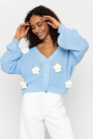 Carraig Donn Blue Flower Applique Cardigan