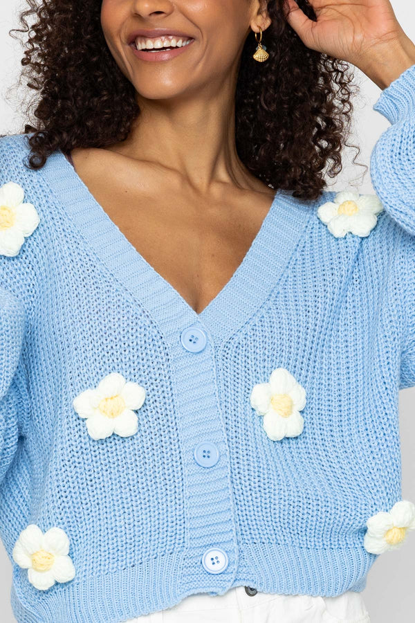 Carraig Donn Blue Flower Applique Cardigan