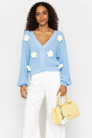 Carraig Donn Blue Flower Applique Cardigan
