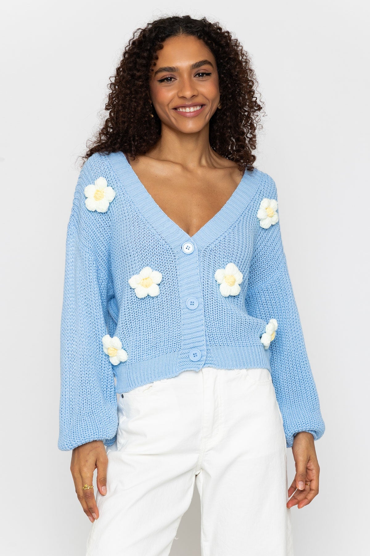 Blue Flower Applique Cardigan