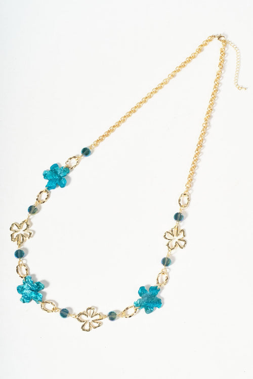 Blue Flower Bead Necklace