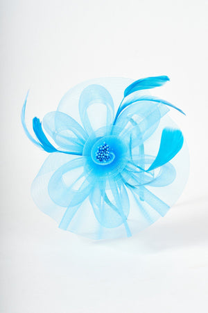 Carraig Donn Blue Flower & Feather Fascinator