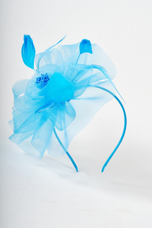 Blue Flower & Feather Fascinator