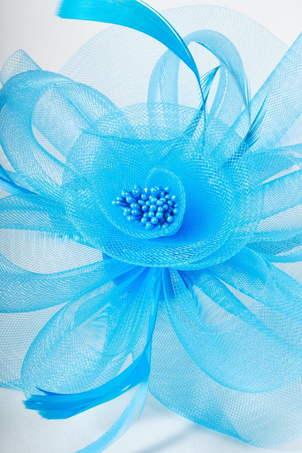 Carraig Donn Blue Flower & Feather Fascinator