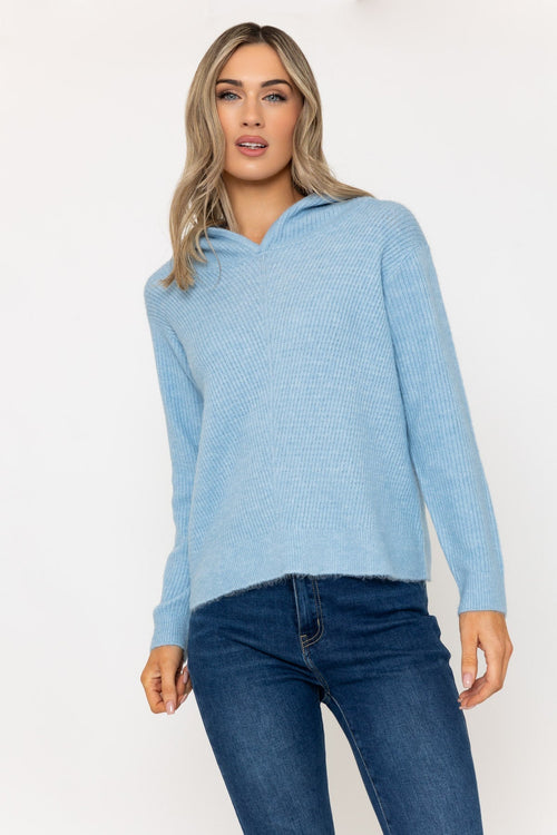 Blue Knitted Hooded Jumper