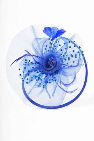Carraig Donn Blue Large Disc Fascinator With Bow & Net Centre