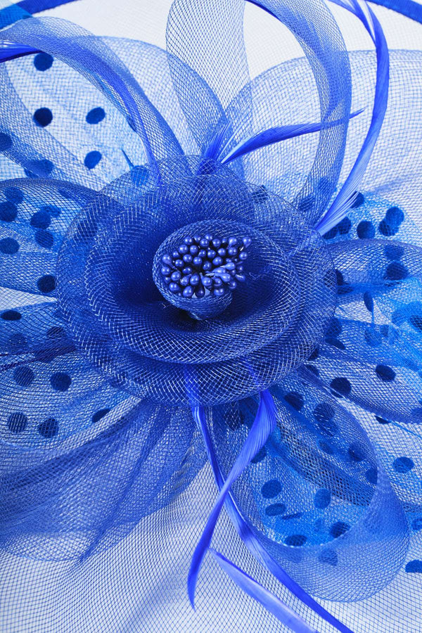 Carraig Donn Blue Large Disc Fascinator With Bow & Net Centre