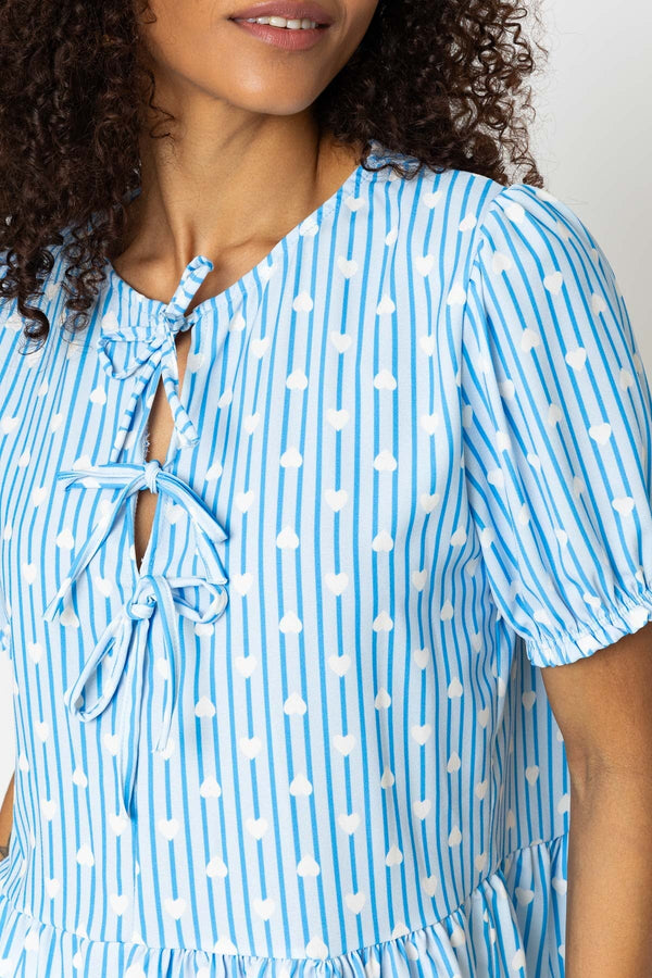 Carraig Donn Blue Peplum Tie Short Sleeve Top