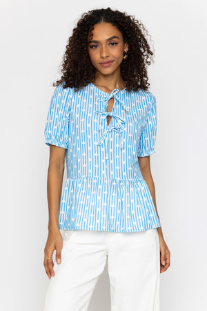 Carraig Donn Blue Peplum Tie Short Sleeve Top