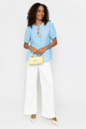 Carraig Donn Blue Peplum Tie Short Sleeve Top