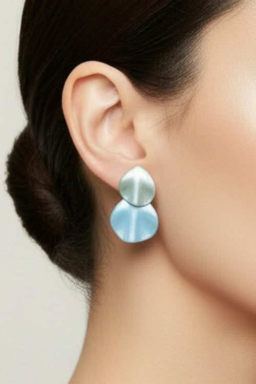 Blue Petal Double Drop Earrings