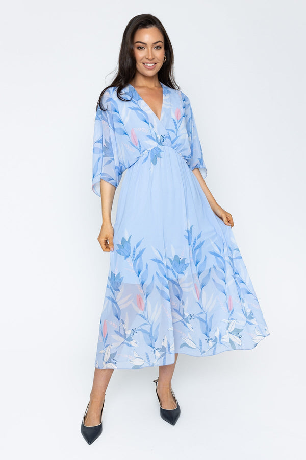 Carraig Donn Blue Print Empire Waist Midi Dress