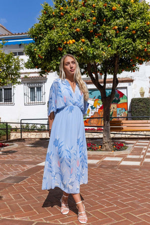 Carraig Donn Blue Print Empire Waist Midi Dress