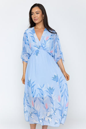 Carraig Donn Blue Print Empire Waist Midi Dress