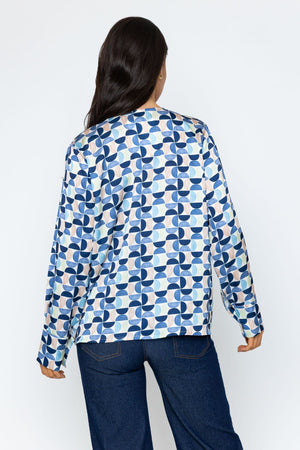 Carraig Donn Blue Print Sateen Long Sleeve Blouse
