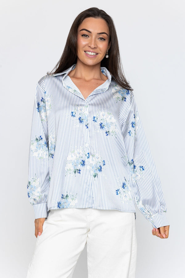 Carraig Donn Blue Print Sateen Shirt