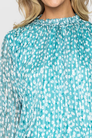 Carraig Donn Blue Printed Lurex Long Sleeve Top