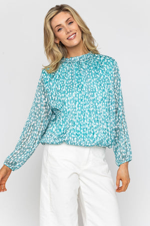 Carraig Donn Blue Printed Lurex Long Sleeve Top