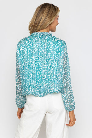 Carraig Donn Blue Printed Lurex Long Sleeve Top