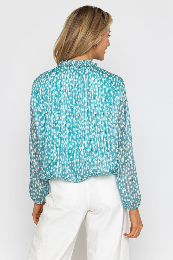 Carraig Donn Blue Printed Lurex Long Sleeve Top