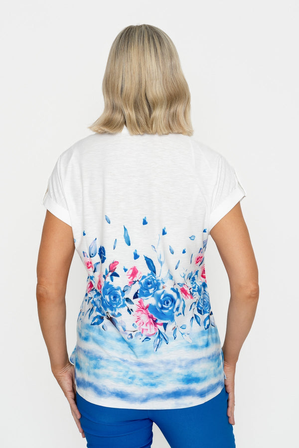Carraig Donn Blue Printed Placket Short Sleeve Top