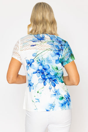 Carraig Donn Blue Printed Top With Lace Detail