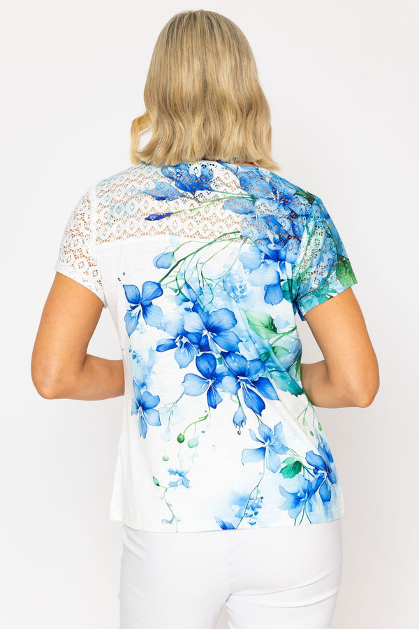 Carraig Donn Blue Printed Top With Lace Detail