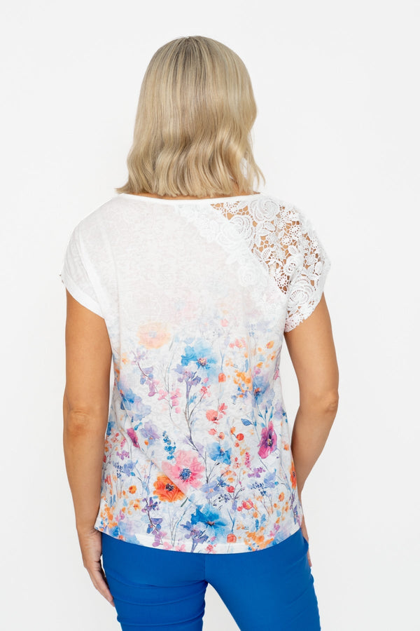 Carraig Donn Blue Printed Top With Lace Detail