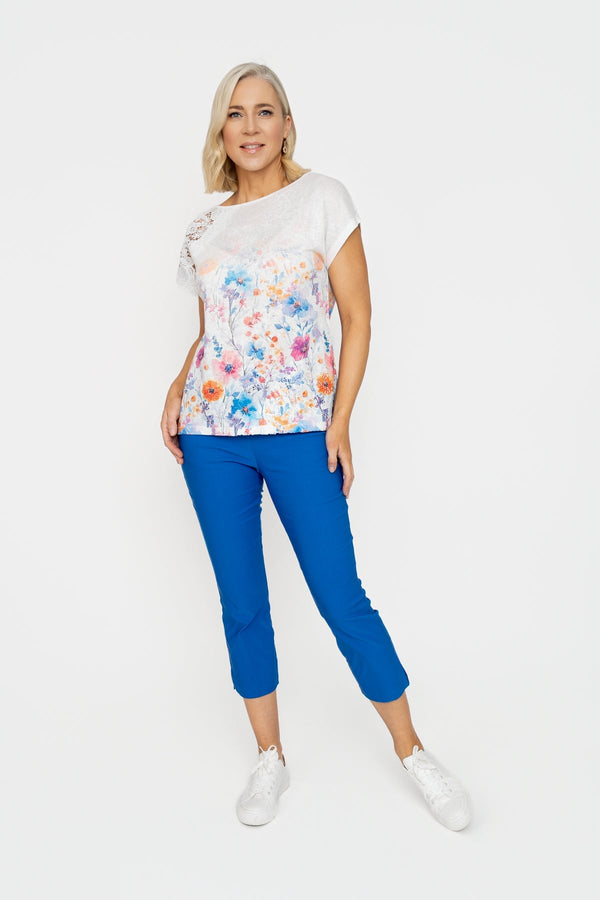 Carraig Donn Blue Printed Top With Lace Detail