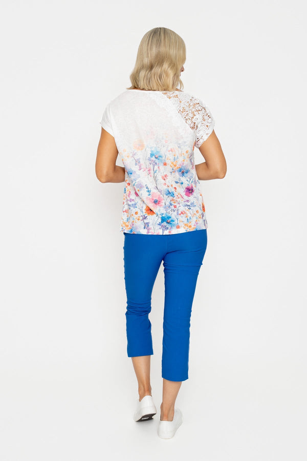 Carraig Donn Blue Printed Top With Lace Detail