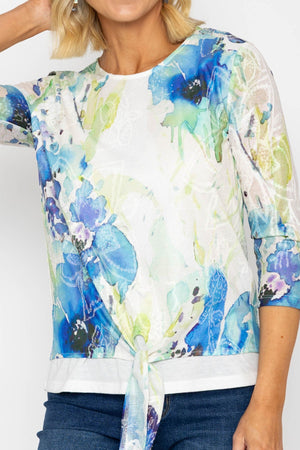 Carraig Donn Blue Printed Top With Tie Hem
