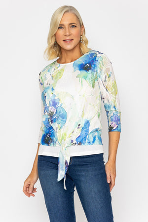 Carraig Donn Blue Printed Top With Tie Hem