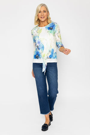 Carraig Donn Blue Printed Top With Tie Hem