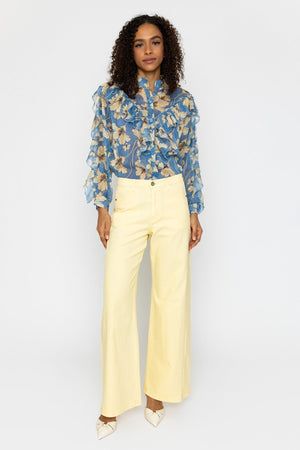 Carraig Donn Blue Ruffle Print Lurex Blouse