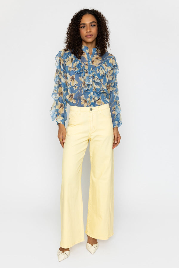 Carraig Donn Blue Ruffle Print Lurex Blouse