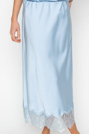 Carraig Donn Blue Satin Skirt With Lace Detail