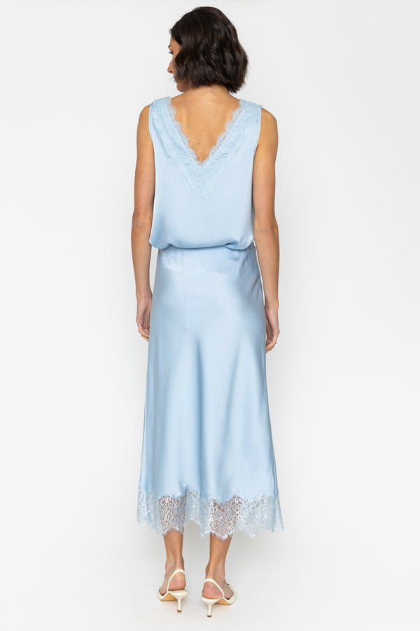 Carraig Donn Blue Satin Skirt With Lace Detail